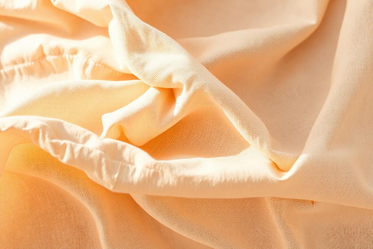 Détail de tissu de lin froissé dans une lumière chaude